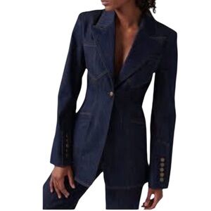NWT Materiel Blue Structured Denim Blazer Size Large